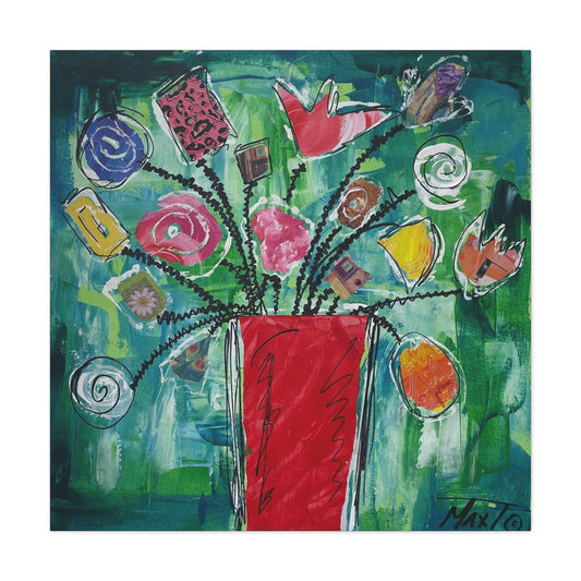 Flowers for Mum (Flowers in Red Vase) - Canvas Various Sizes