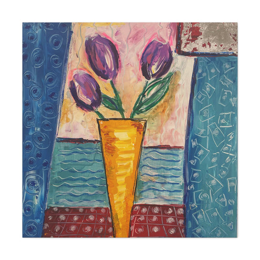 Flowers for Mum (Yellow Vase on Window Sill)  - Canvas Various Sizes