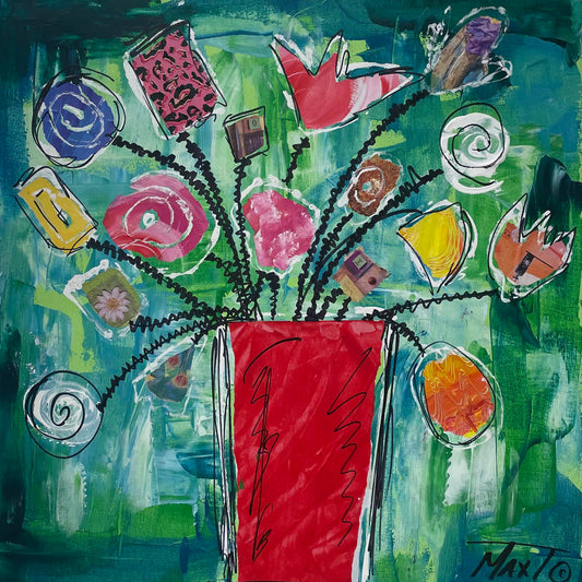 Flowers for Mum (Flowers in Red Vase)
