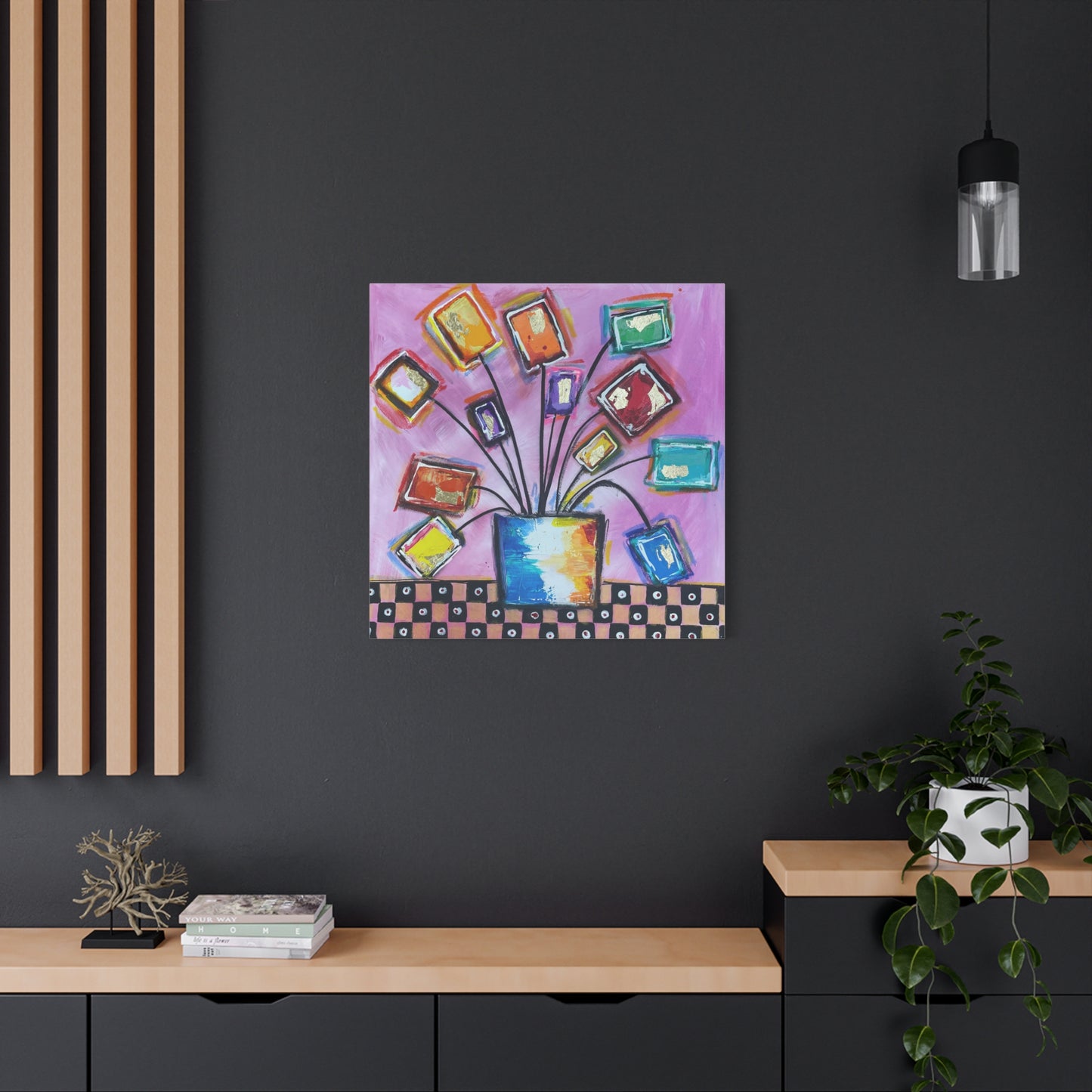 Flowers for Mum (Blue-Orange Vase with Flowers) - Canvas Various Sizes